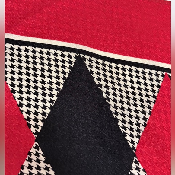Echo 100% Silk Scarf Red White and Black Diamond Harlequin Pattern 11”x 59” - Picture 7 of 11